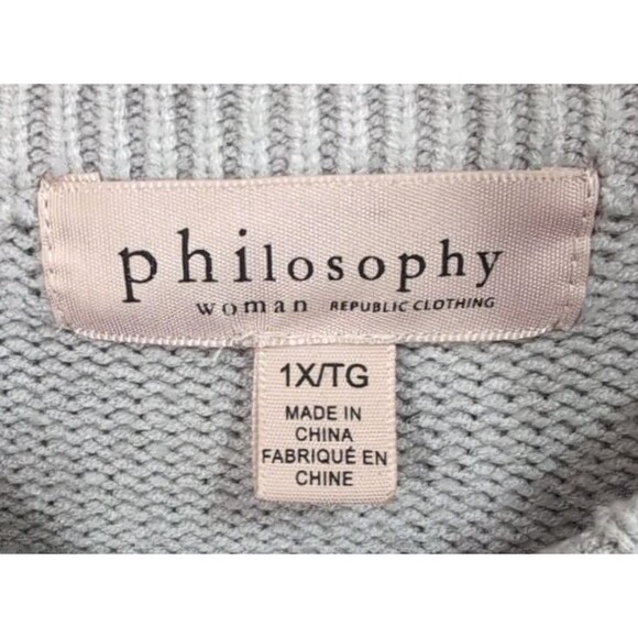 Philosophy Womens 1X Sweater Gray/Blue Striped Crewneck Pullover Nautical Casual - Picture 3 of 16